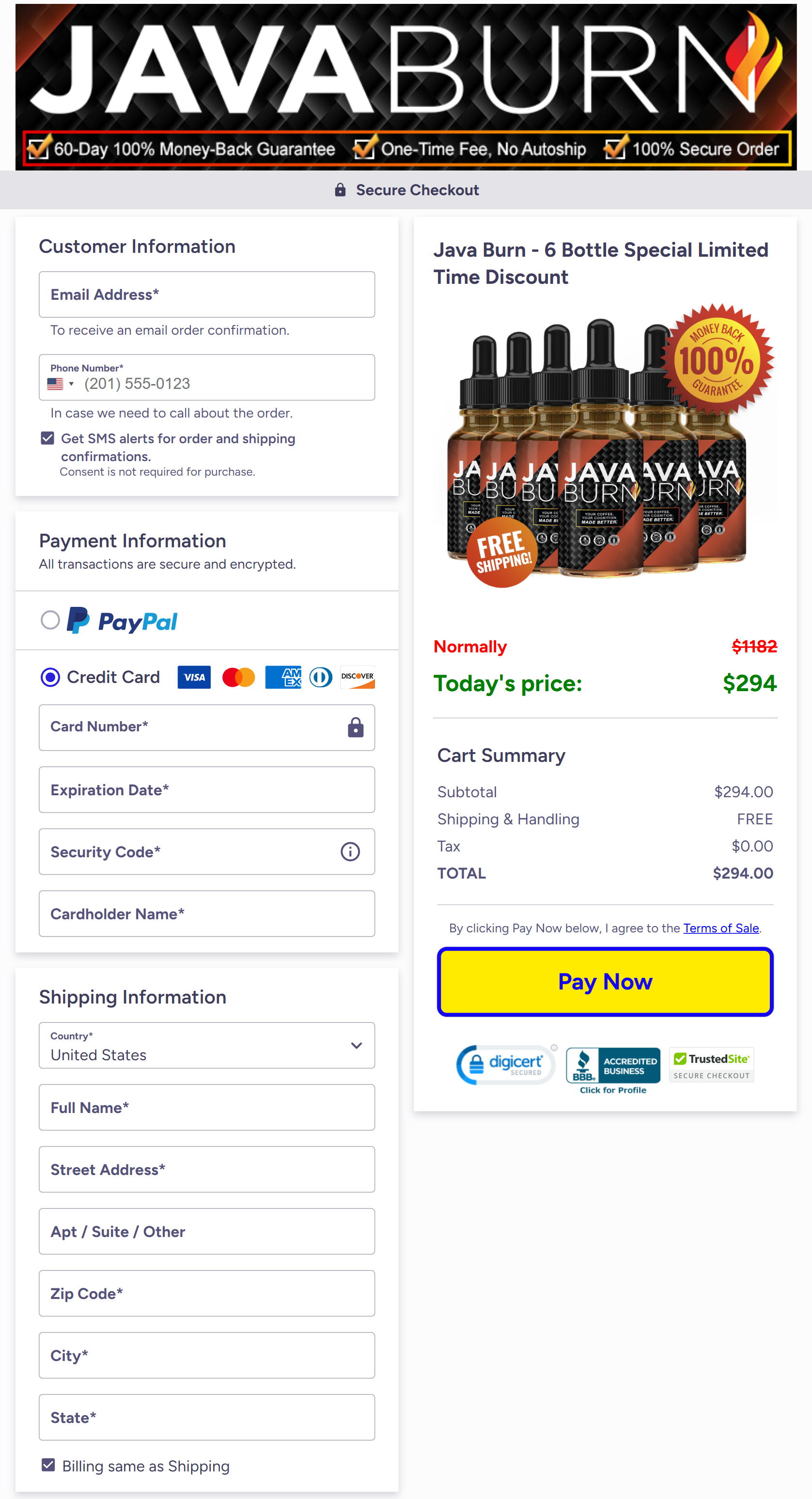 java burn order page